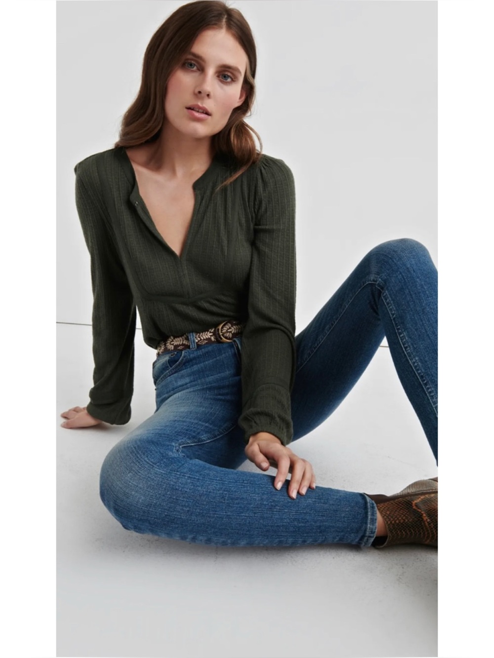 Lucky Brand Drop Needle Peasant Long Sleeve Top